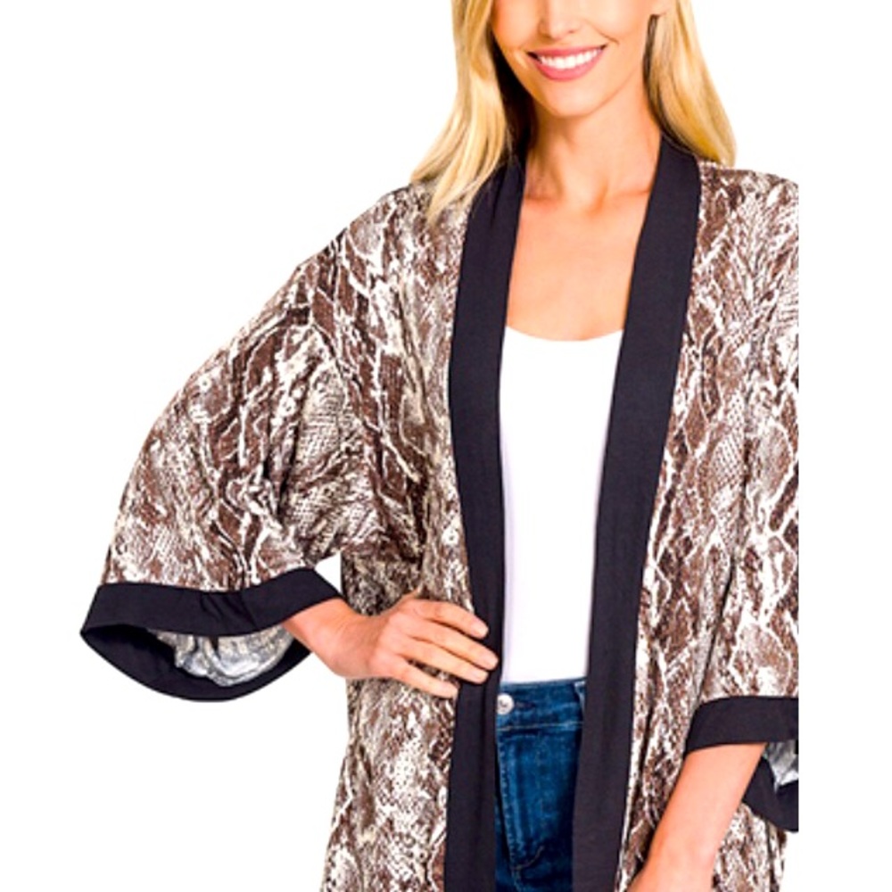 Snakeskin print open front kimono/ cardigan